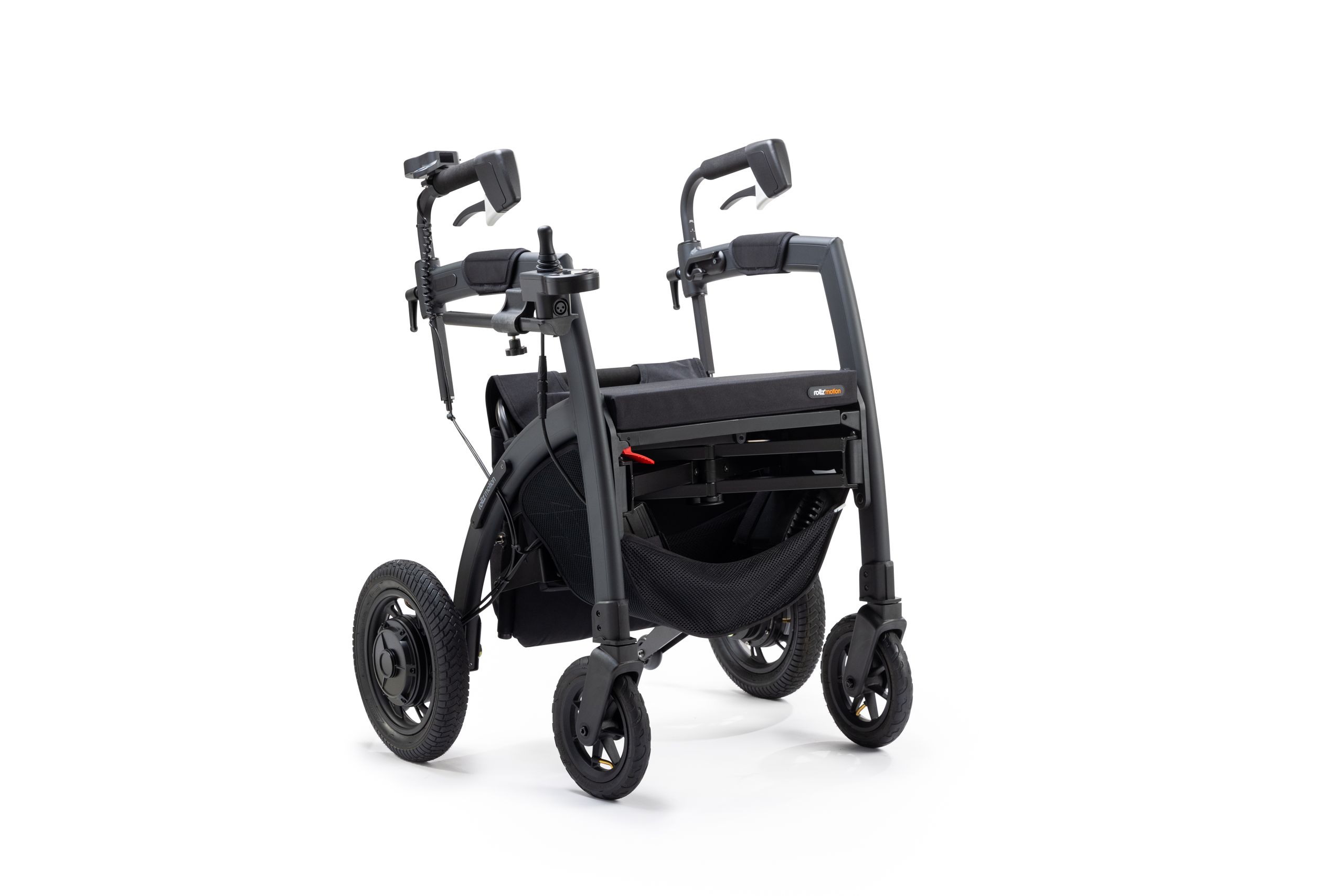 A sleek and modern mobility walker with a modular design on a white background.